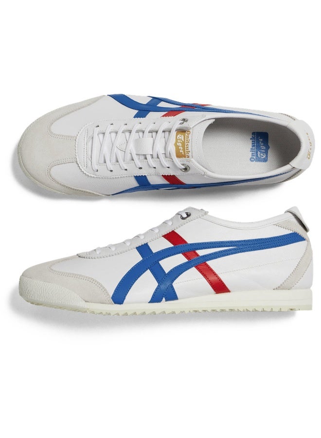 تايجر أحذية رياضية كاجوال جلدية بتصميم رقع باللون الأبيض والأزرق والأحمر الكلاسيكي، عصرية ومتنوعة، مناسبة للرجال والنساء - Image 2